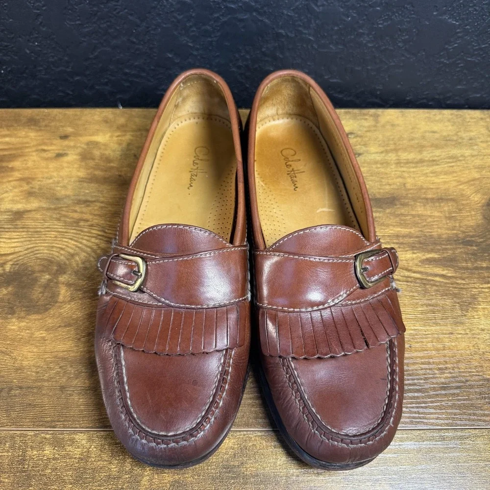 Cole Haan Kiltie Buckle C03757 Brown Leather Loafers Mens Size 9 D‎